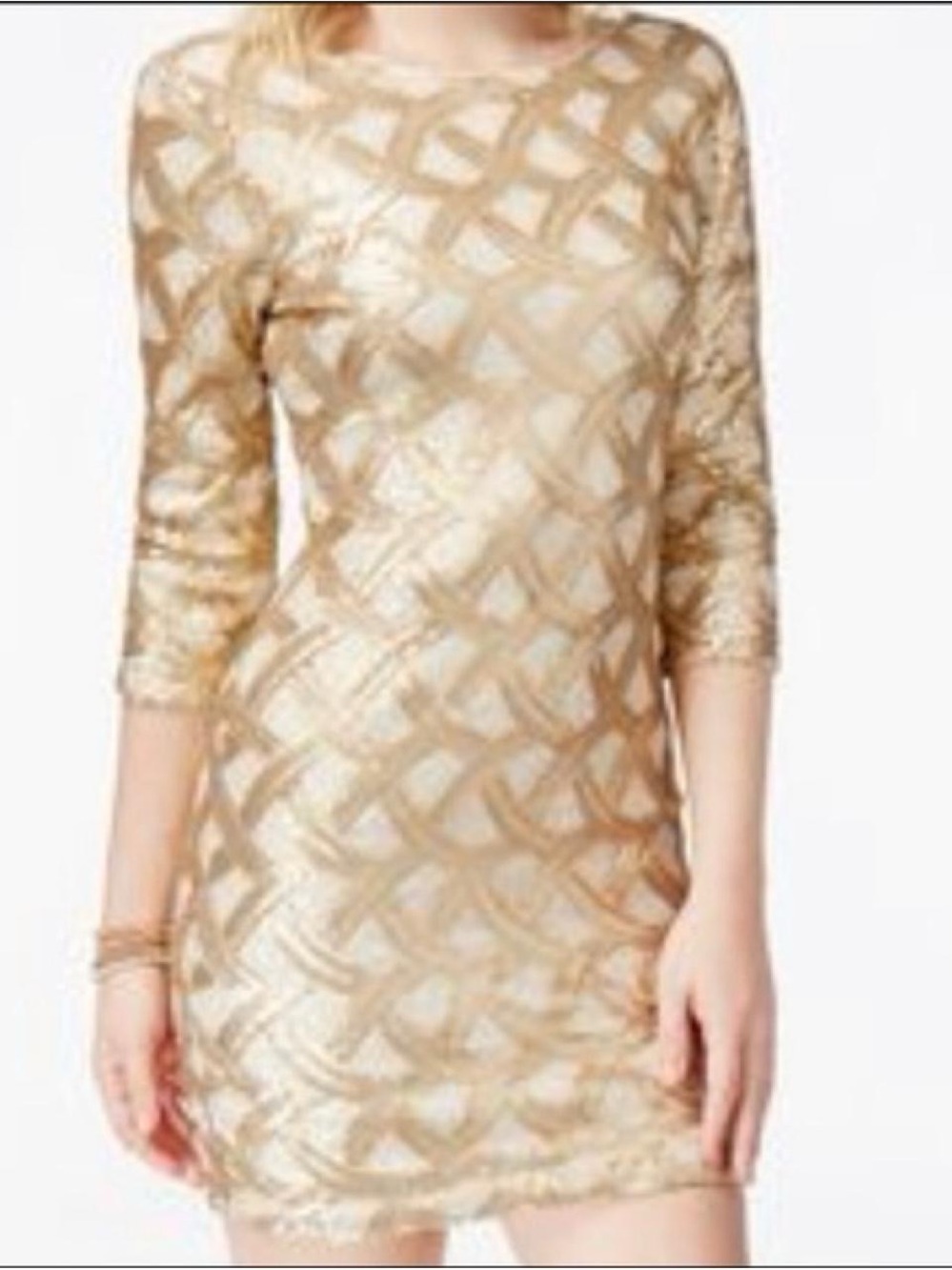 As U Wish Gold Metallic Patterned Mini Dress